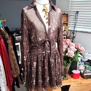 Zara Brown Floral Long Sleeve Dress